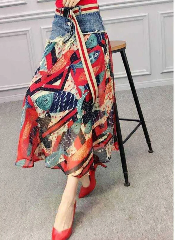a line skirt Skirts Women 2022 New Style Womens Clothes Elegant Party Skirt Print Fashion Casual Summer A-line Polyester Sashes Mid-calf nike tennis skirt