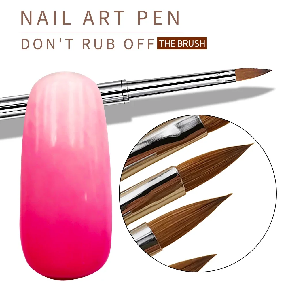 

1pc Kolinsky Sable Steel Nail Brush Liquid Powder DIY Nail Drawing Flat Round Nail Art Brush UV Gel Painting Pen Brush