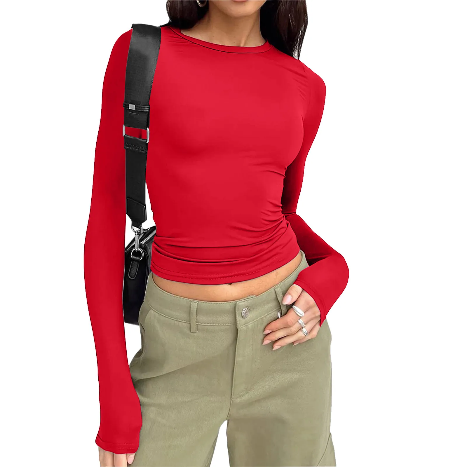 

Long Sleeve T Shirt Women Spring Autumn Slim Fit Pullovers T-Shirts Streetwear Female Pullovers Basic Tee Y2k Clothes Crop Tops
