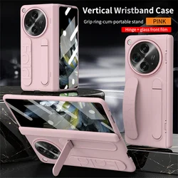 Enhanced Hinge Phone Case with Wristband Strap, Kickstand, and 360° Protective Cover for Oneplus Open (Pink)