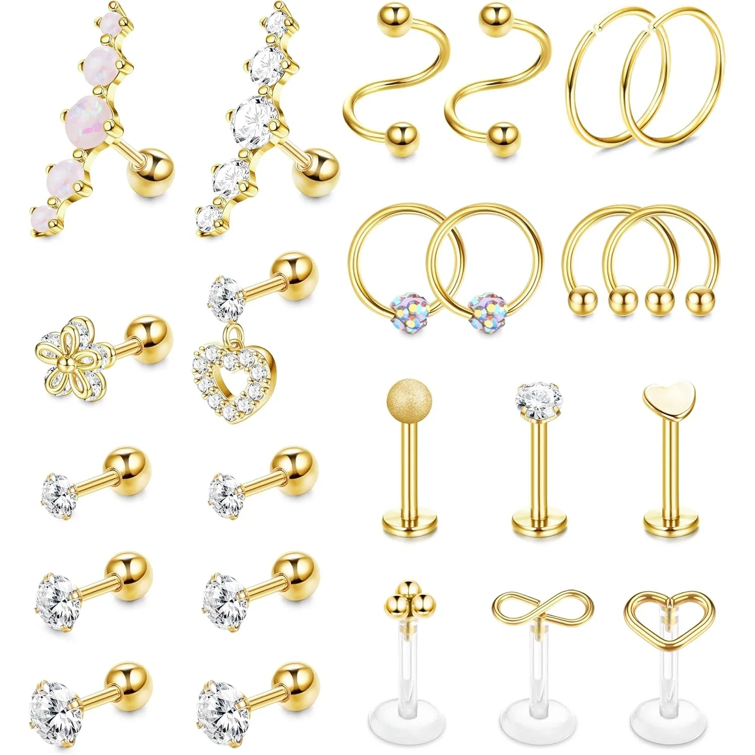 Bobisty 24 Stück 16G Tragus Piercing Schmuck Edelstahl Knorpel Ohrringe Nase Septum Ring Labret Lip Conch Hoop Ohrstecker Sets