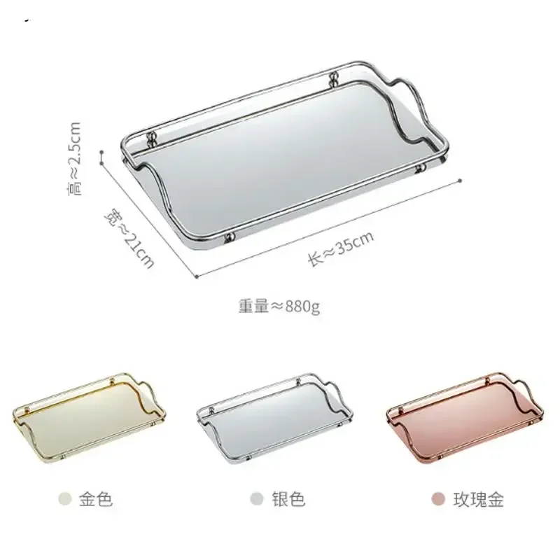 

Tray European-style Storage Household Props Shooting Steel Display Stainless Mirror Rectangular Electroplating Process