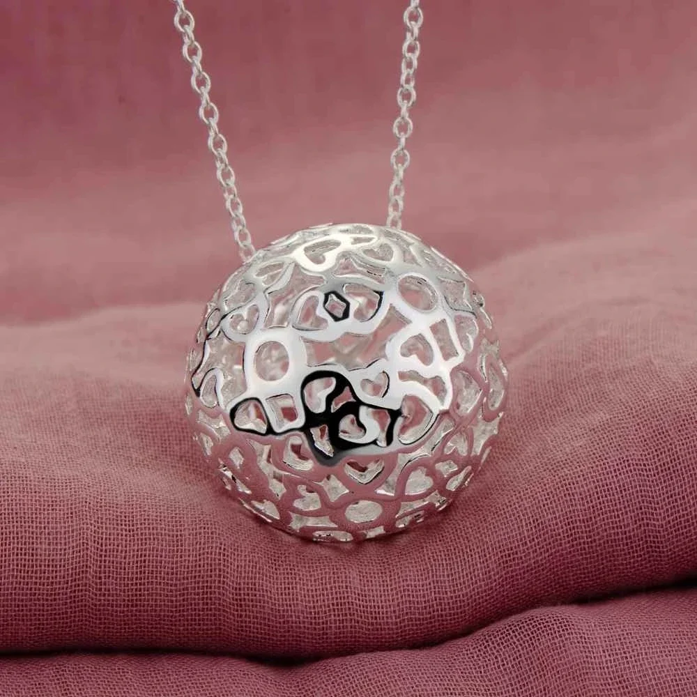 Pendant necklace silver necklace 45cm 925 Sterling Silver Ball Pendant Necklaces For Woman