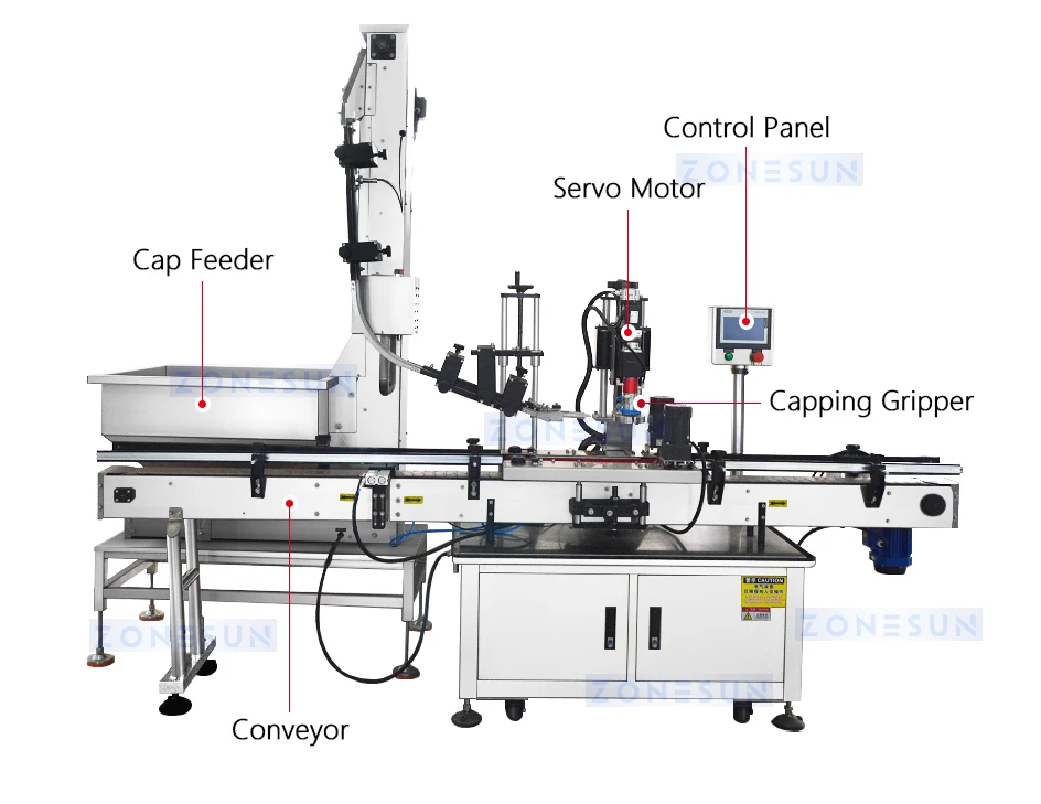 ZONESUN ZS-XG440T Servo Motor  Capping Machine with Cap Elevator