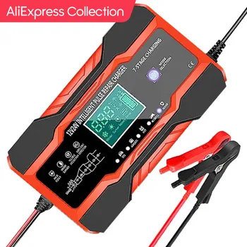 AliExpress 컬렉션 자동차 배터리 충전기, 완전 자동, 디지털 자동차 배터리 충전기, AGM 젤용 펄스 수리, 12V-24V, 10A