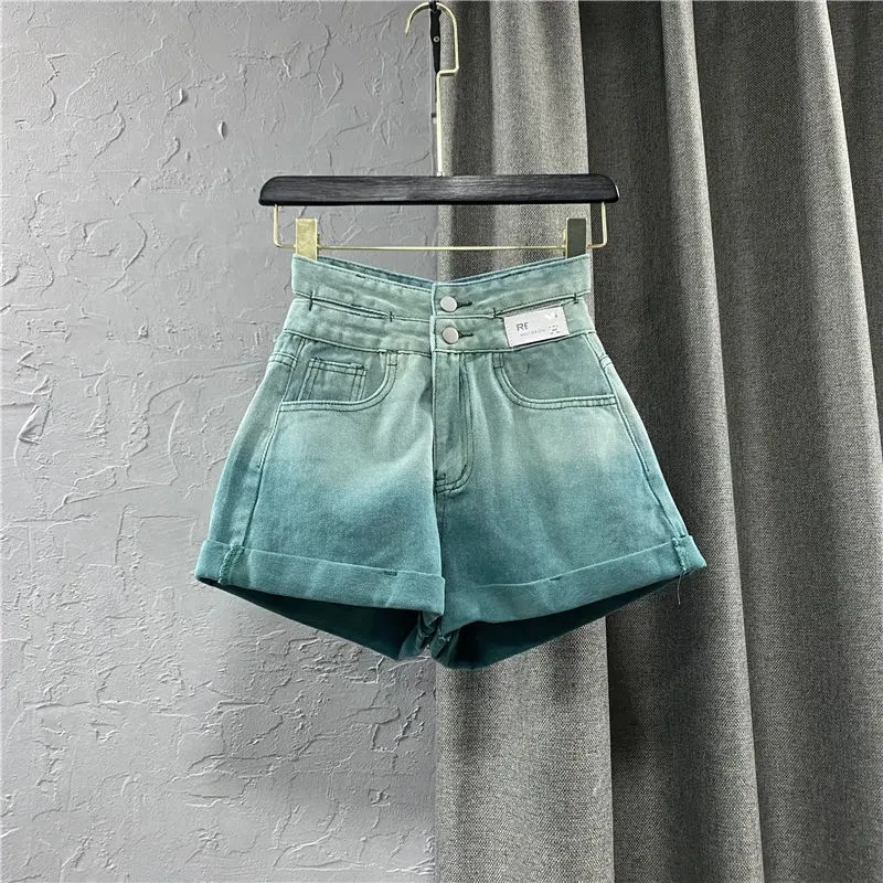 short-en-jean-a-double-boutonnage-pour-femmes-grande-taille-vert-degrade-nouvelle-personnalite-ajoure-taille-haute-tendance-ete-2022