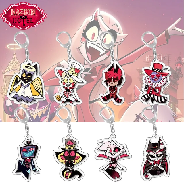Portachiavi Cartoon Hazbin Hotel con Personaggi Charlie, Vaggie, Alastor, Lucifer, Ciondolo Figura, Catena Portachiavi per Donne, Uomini, Bambini, Gioielli Regalo