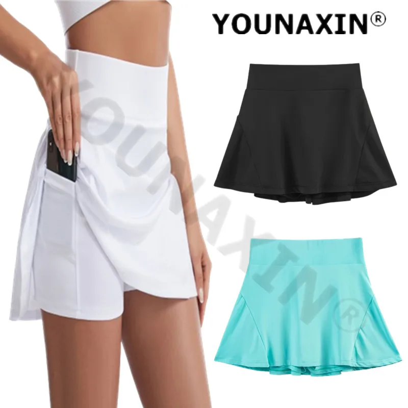 여성용 테니스 퀼로트 피트니스 스커트, 체육관 훈련, 달리기 요가, 배드민턴 스포츠 반바지 안감, 포켓 소녀 비움 방지 