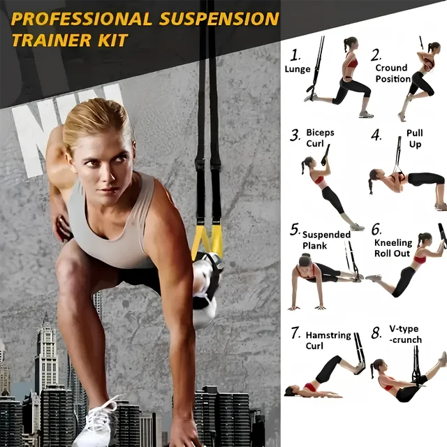 Suspended Training Belt with Bungee Storage Bag for Pull-ups, Pilates, Strength Training and Resistance Home Exercise Supplies 5