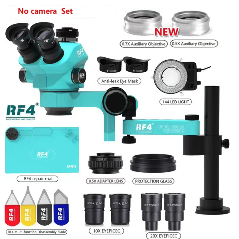 RF4 삼안 입체현미경 세트 360 ° 회전 관절형 암 스탠드 전화 납땜 PCB 수리 RF7050TVPRO-F019