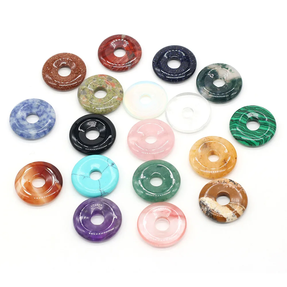 Fashion Nostalgic 18mm Peace Buckle Charms Reiki Healing Rose Pink Quartz Opal Lapis Stone Chakra Pendants for Jewelry Making