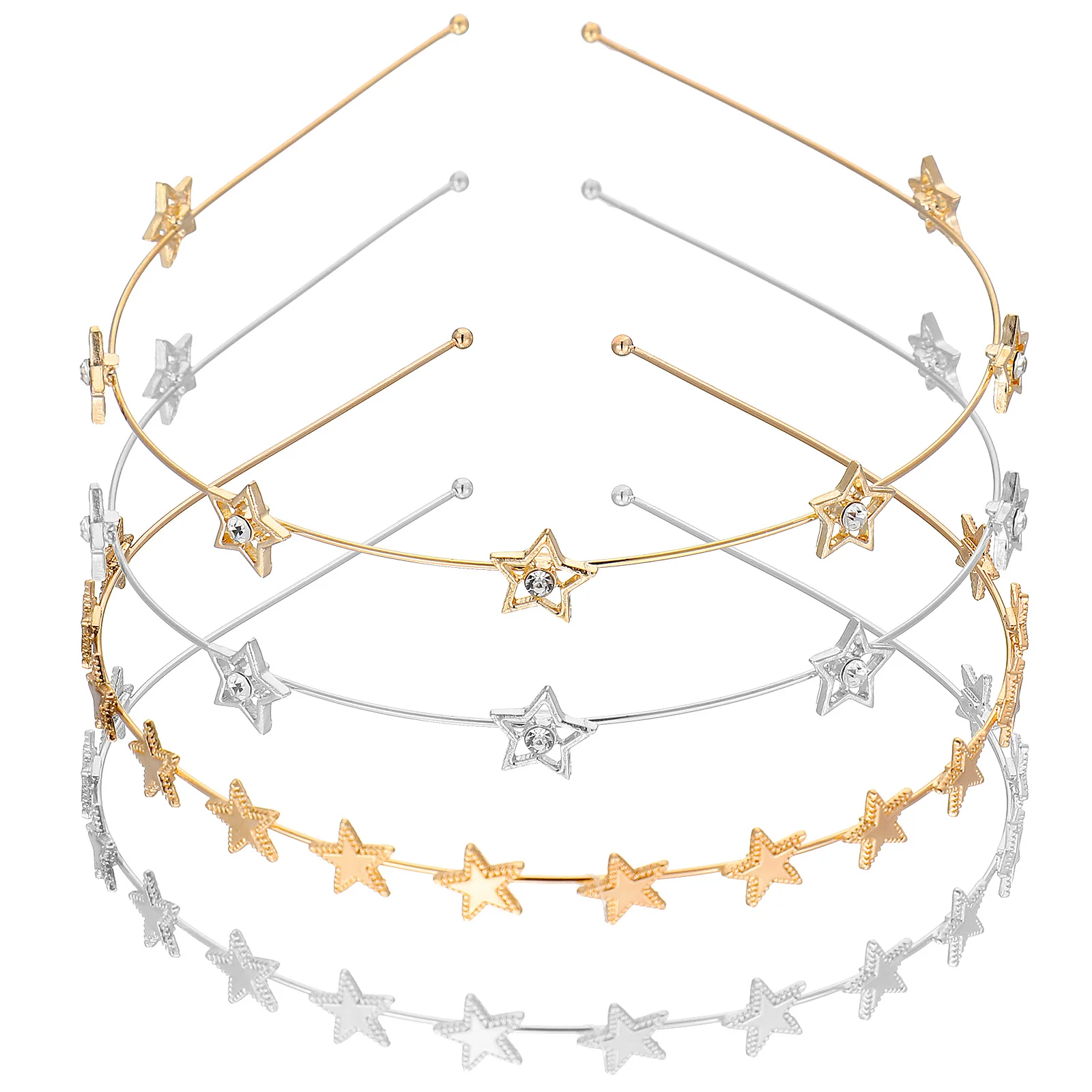 

4 Pcs Pentagram Hair Accessories Women's Star Headband Hairband Tiara Diamond Alloy Bride