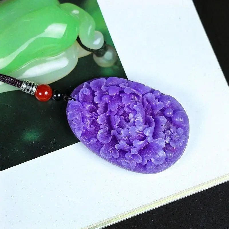 Chinese Peony National Flower Natural Purple Mica Lanyard Pendant Lucky Necklace Exquisite Fashion Jewelry Accessories