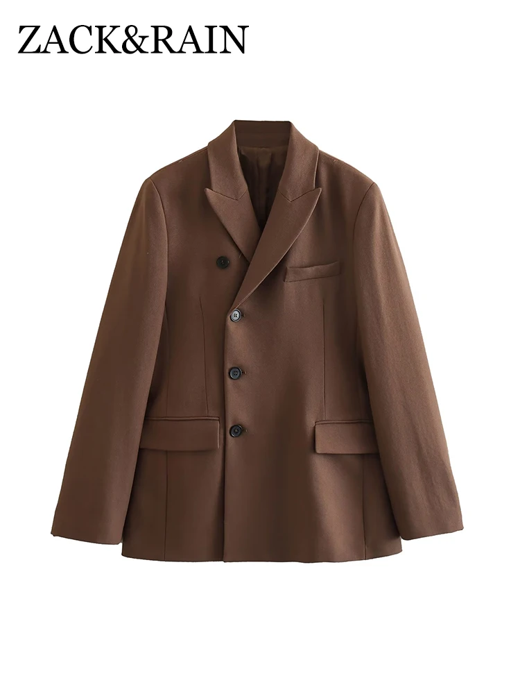 

ZACK RAIN Women Asymmetric Button Down Blazer 2023 Vintage Fashion Loose Suit Jacket Party High Street Casual Female Chic Coat