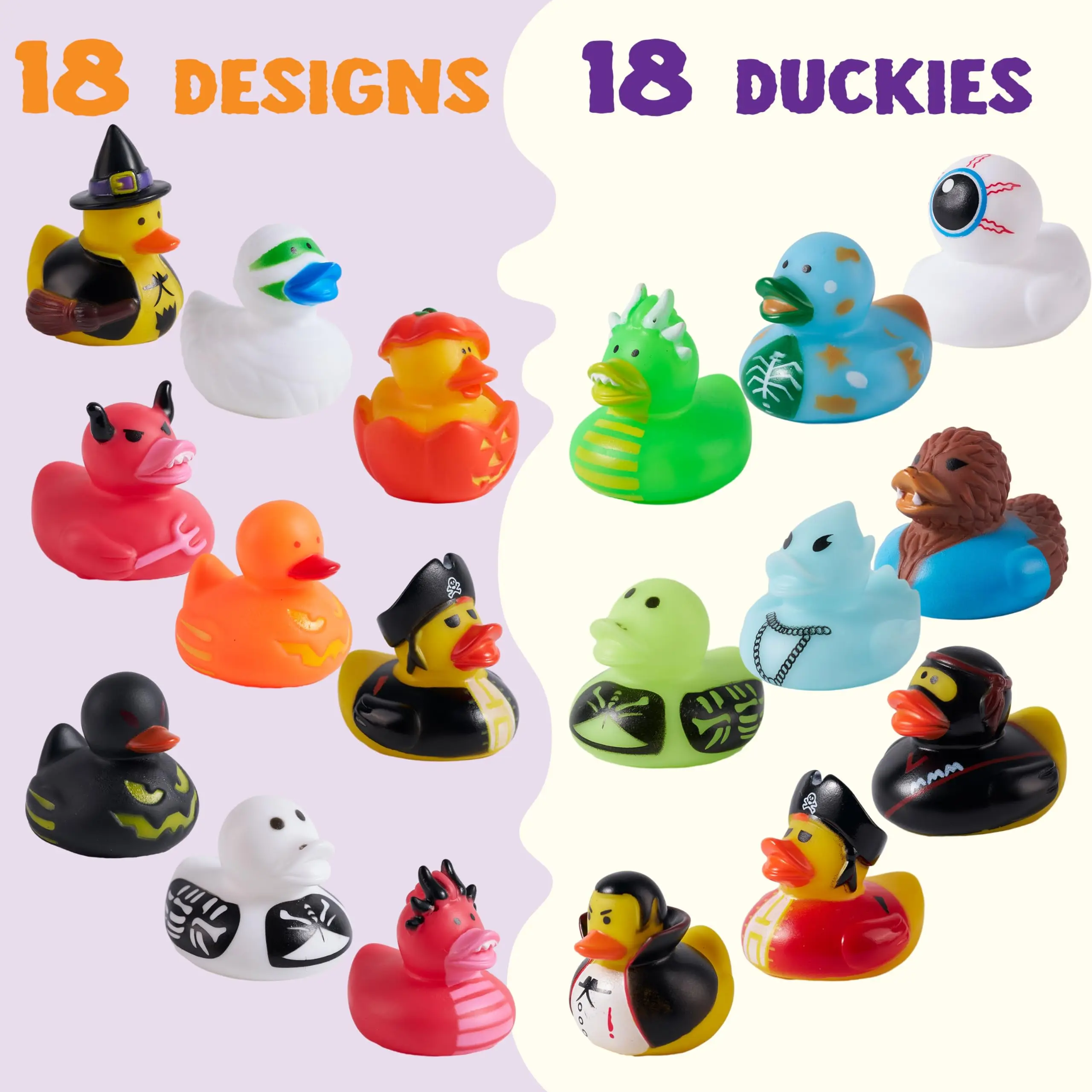18 PCS Halloween Novelty Rubber Duck,Classic Duck Great for Halloween Party,Baby Bath,Halloween Themed Pool Bathtime Toy for kid 6