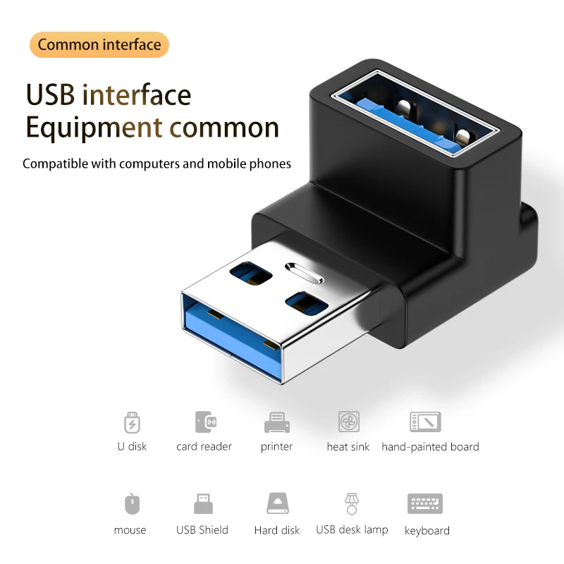 Adaptador Otg Usb A Tipo Ficha C Macho Ficha 90 Grados Codo