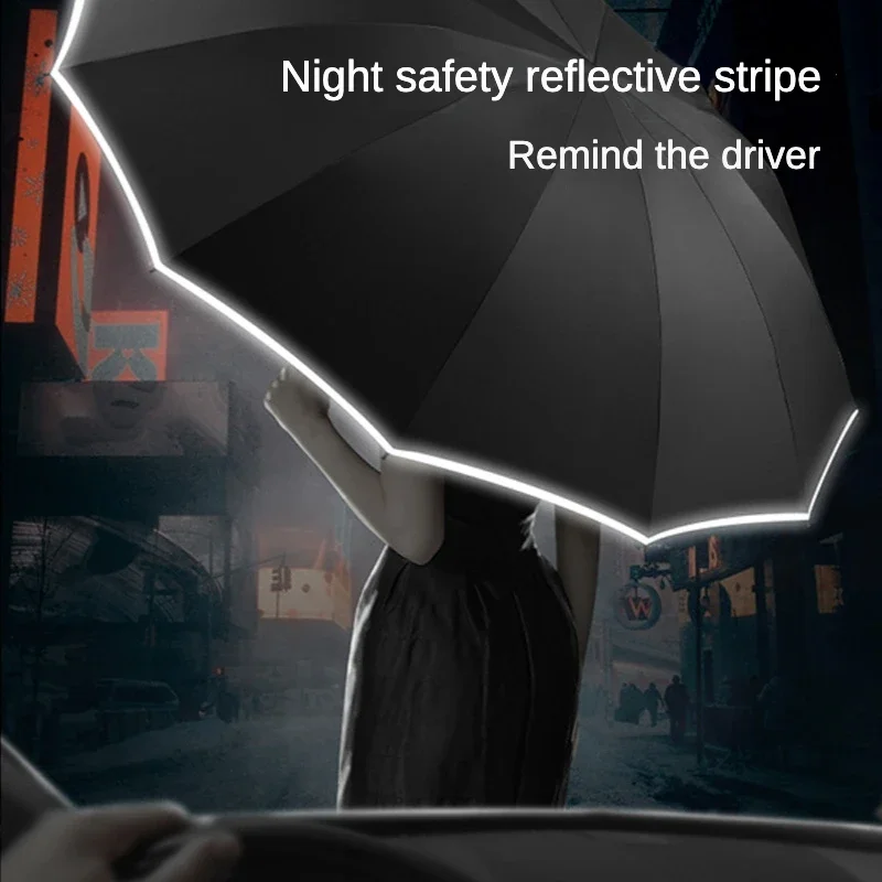 125CM Super Large Reverse Umbrella for Men,10 Bone 3 Folding,Waterproof Rain and Sunshade Big Umbrellas Safety Reflective Stripe