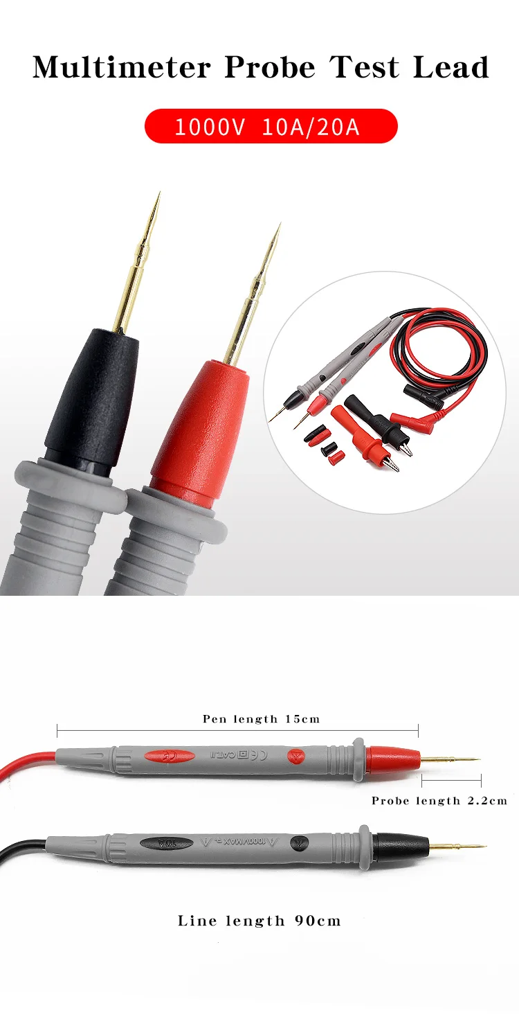 1 Paar Digital-Multimeter-Sonden, weicher Silikondraht, Nadelspitze, universelle Messleitungen mit Krokodilklemme für LED-Tester Multimetro – Detail 1
