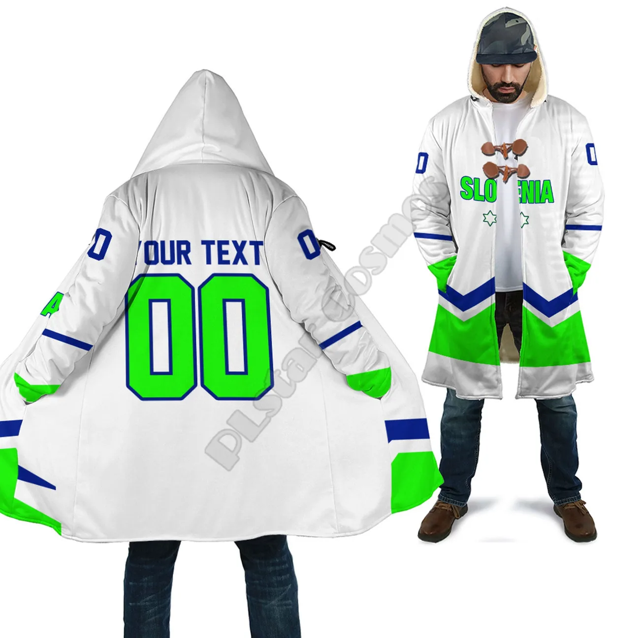 Custom Name Slovakia Hockey Jersey Style Special Cloak 3D Printed Winter Hooded Cloaks Fleece Wind Breaker Unisex Warm Overcoat