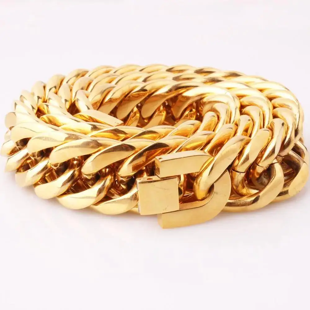 

Granny Chic Stainless Steel Gold Tone Men's Cuban Link Chain Necklace Jewelry 21mm*23.6inch