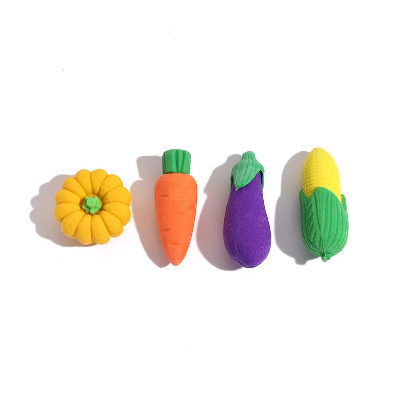10Pcs/Lot Cute Vegetable Pencil Rubber 3D Kawaii Cartoon Pumpkin Corn Eggplant Carrot Erasers for Kids Stationery School Supplie 6