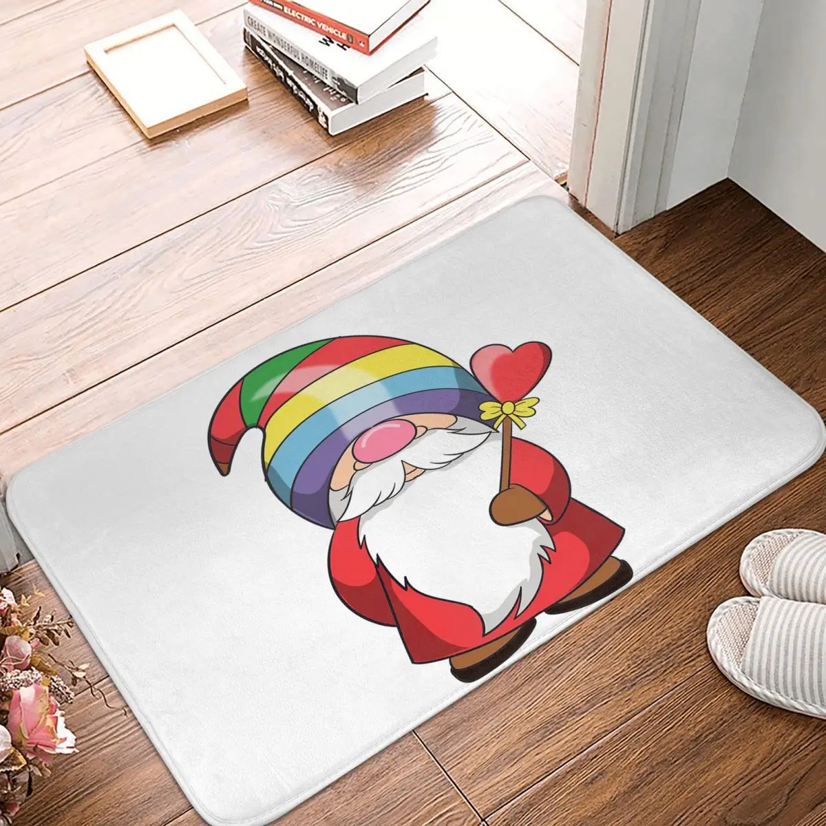 

LGBT Gnomes With A Heart And Rainbow Hat Doormat Rug carpet Mat Footpad Bath mat Non-slip toilet Balcony Parlor durable Washable