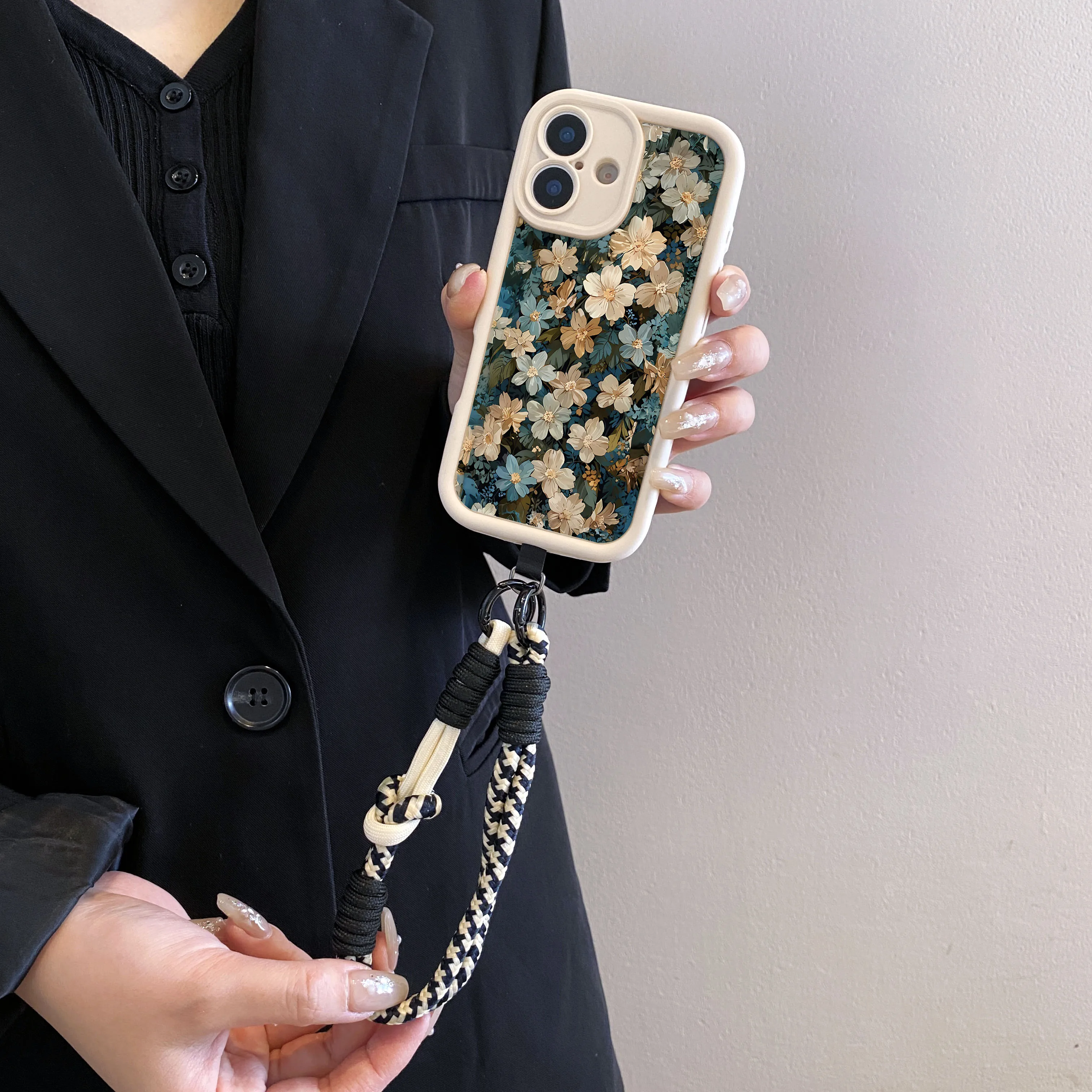 Retro Flower Crossbody Lanyard Phone Case