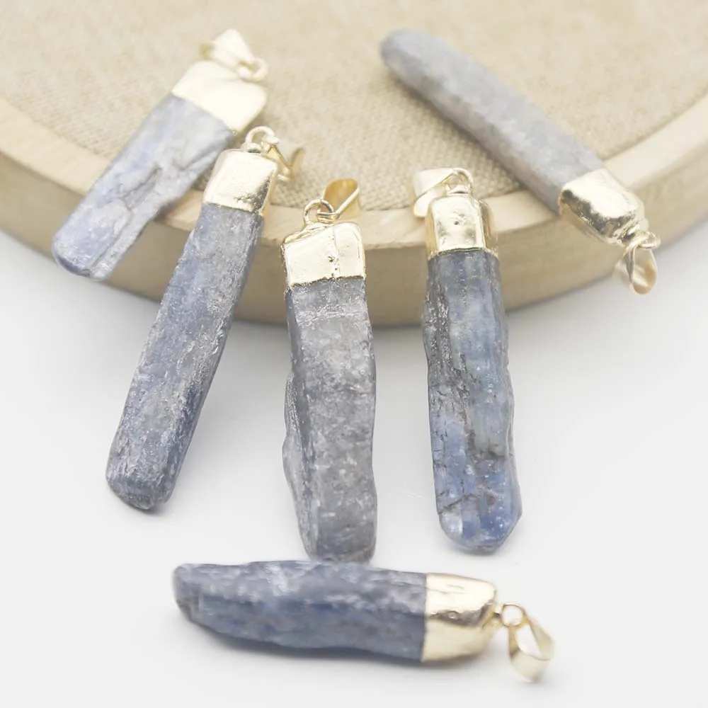 Natural Stone Ore Irregular Blue Crystal Electroplated Gold Pendants Sweater Chain Necklace Jewelry Wholesale 8Pcs Free Shipping