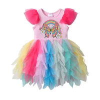 DXTON été princesse filles robes volants sans manches de luxe enfants vacances fête vêtements papillon enfants robe irrégulière 2