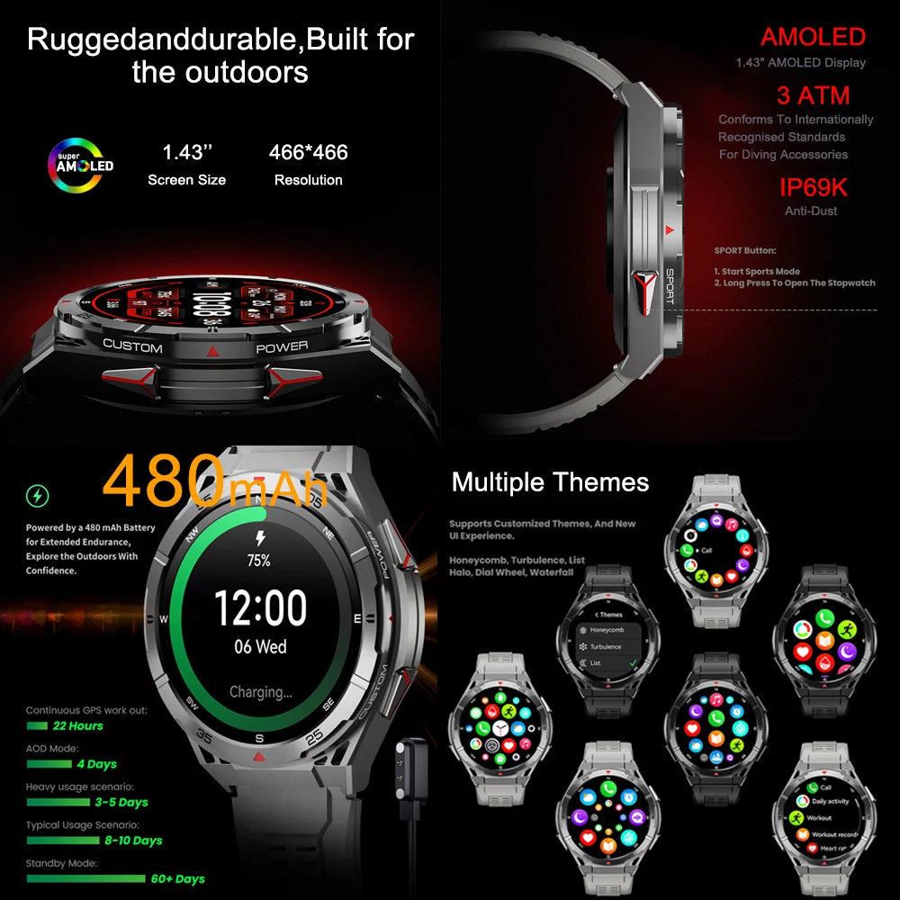 New Smartwatch Men For Huawei GT5 PRO Military GPS Sport Track 1.43 inch AMOLED Screen 10 ATM Waterproof Heart Rate Smartwatch 4