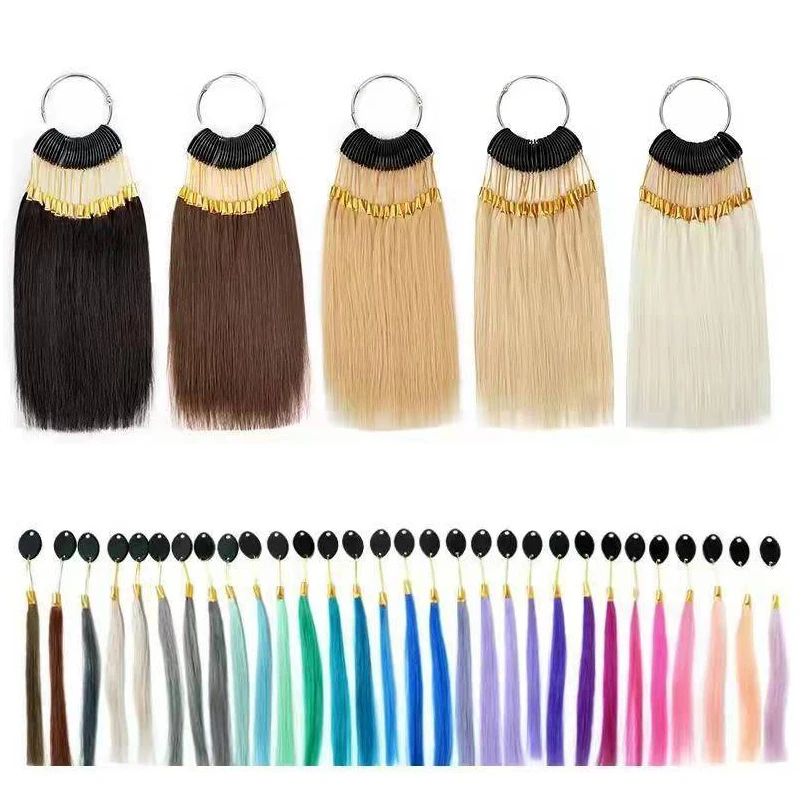 Human Hair Color Rings Swatch For Human Hair Extensions Salon Tools 30pcs/Set 20cm Dying Sample Chart Ring