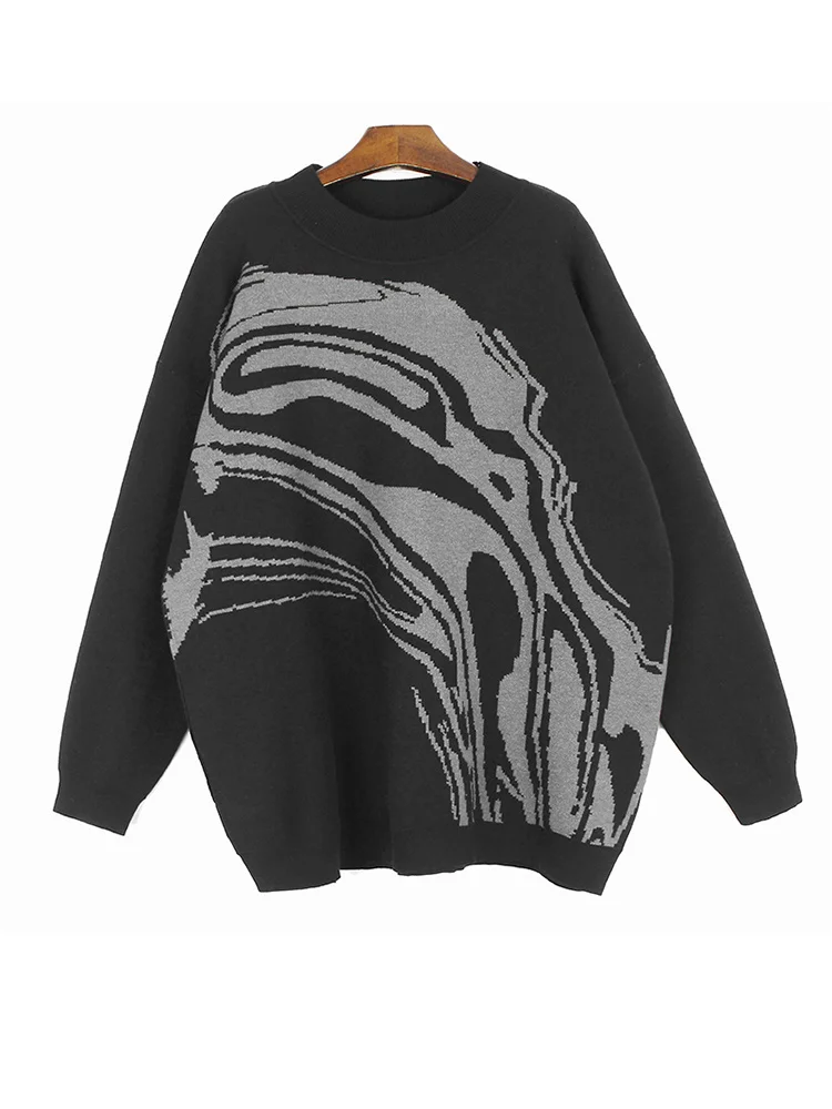 

Gray Pattern Big Size Knitting Sweater Turtleneck Long Sleeve Women Pullovers New Fashion Tide Autumn Winter 2022 M181