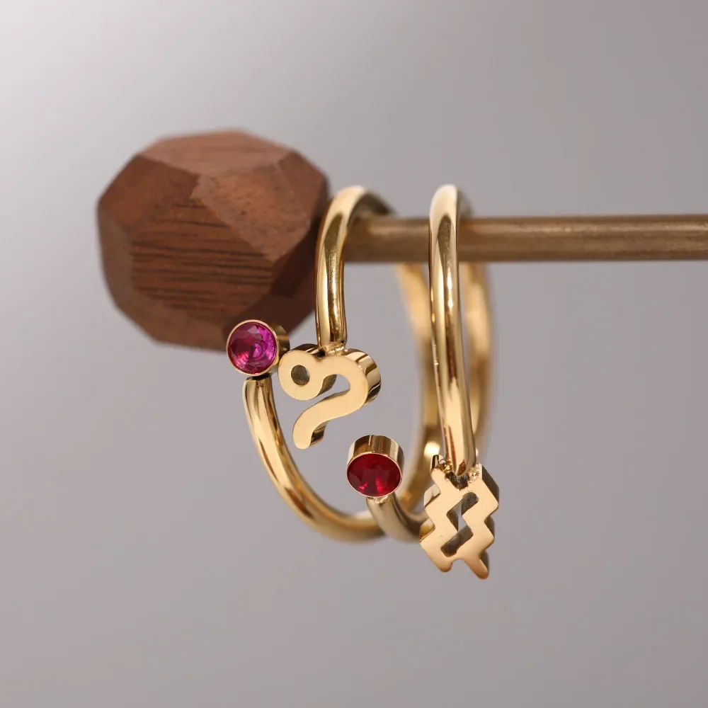 12 Constellation Symbol Adjustable Opening Rings Colour Crystal Zircon Birthstone Knuckle Ring Femal Charm Jewelry Birthday Gift