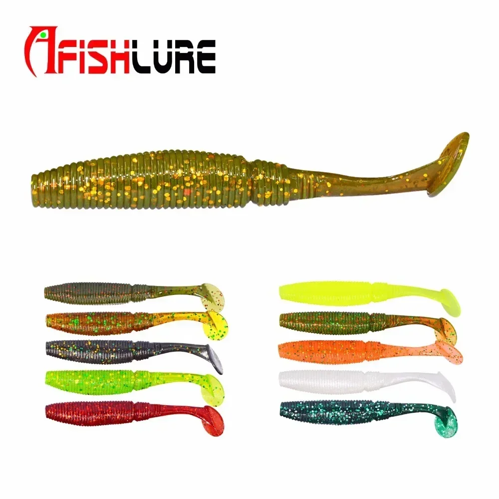 Fishing Lure T Tail Shad Wobblers Silicone Soft Lure Jig Head Insects Fake Bait Texas Rig 6pcs