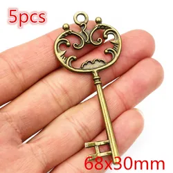 Vintage Bronze and Antique Silver Plated Key Charms (68x30mm 5pcs)