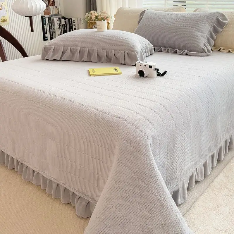 Thickened Milk Fleece Bed Cover Laminated Cotton Single Piece Winter Warm Non-slip Sheet Blanket Double Crystal Fleece Blankets bedding set