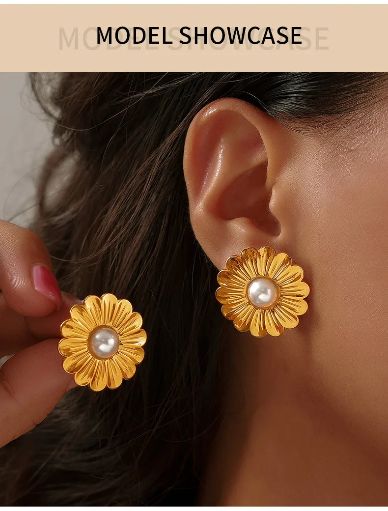 Neue Edelstahl-Blumenohrringe für Damen Luxuriöse Vergoldete Lange Ohrringe für Mädchen Wasserfester Schmuck 2024 Accessoires – Detail 3