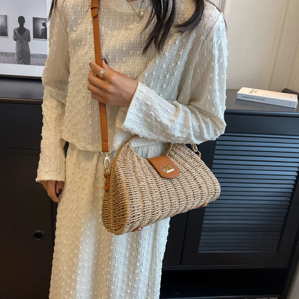 2025 Women Crossbody Bags Summer Woven Shell Female Holiday Tote Bag Handmade Fashion Casual Simple Elegant Lady Straw Bag