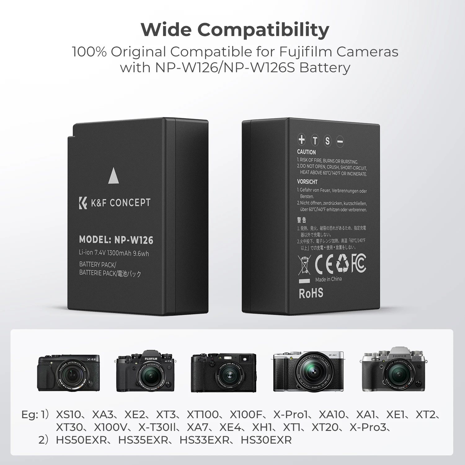 K&F Concept 1300mAh NP-W126 NP-W126S バッテリーと充電器 Fujifilm