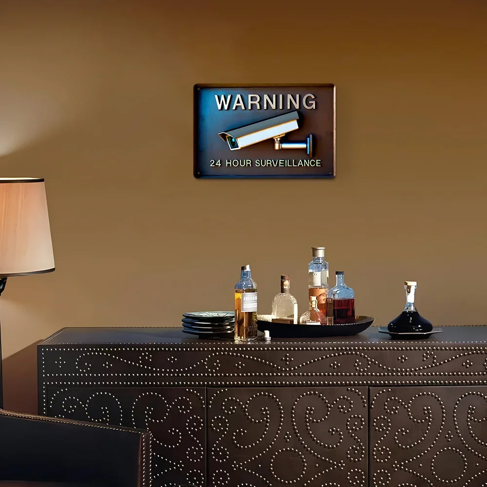 24 - Hour Surveillance Warning Sign: Aluminum Yard Sign for Home Security, Ideal for Indoor & Outdoor Use, Especially Garage