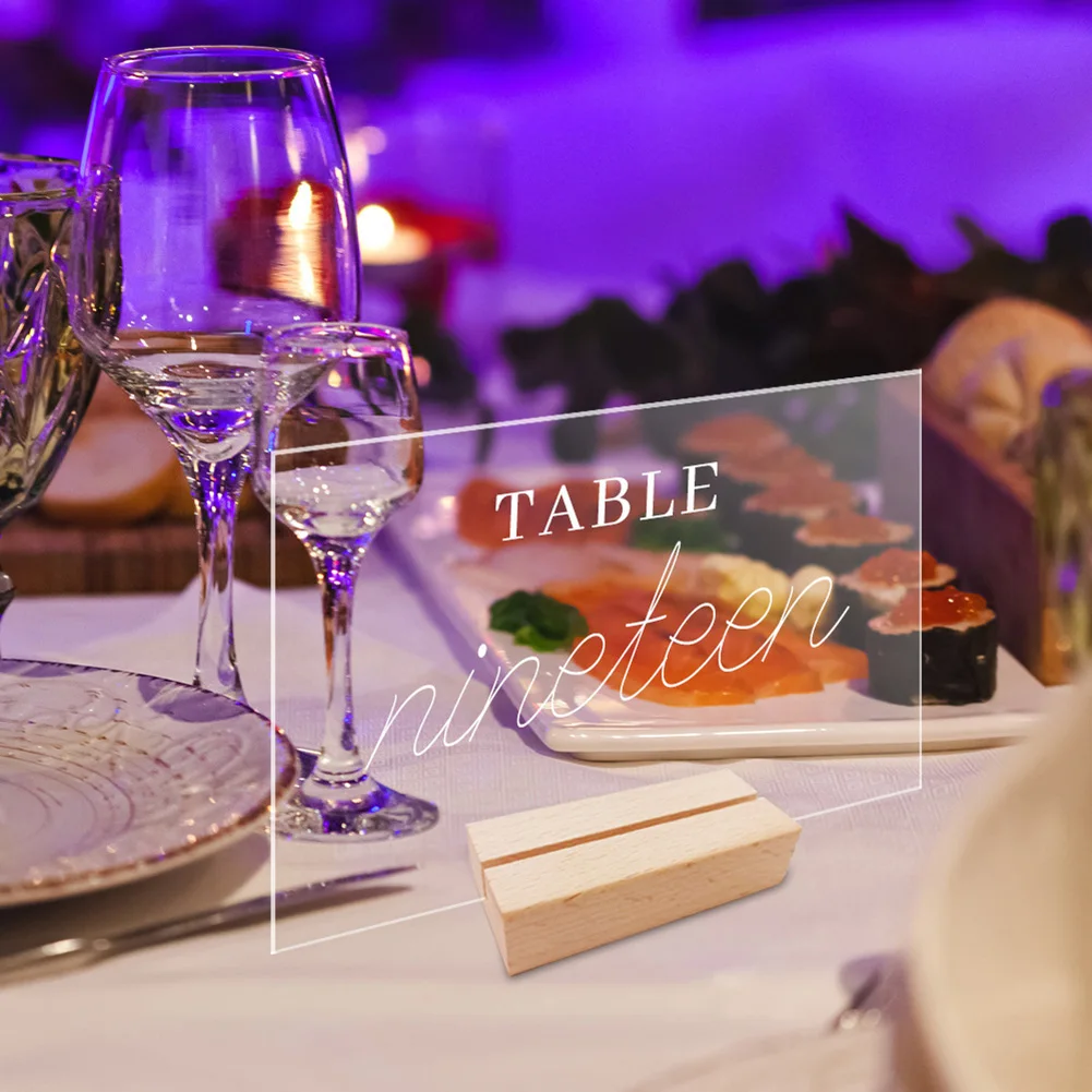 1Set Acrylic Clear Table Place Card Wooden Holders Wedding Table Sign Numbers Menu Display Frame Banquet Party place card holders