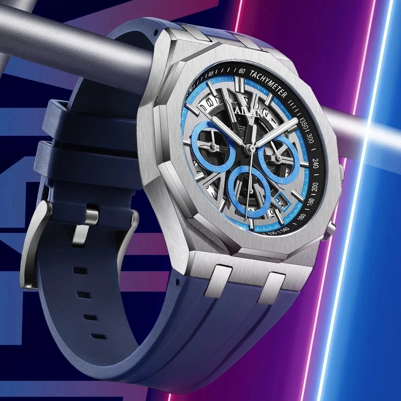 AILANG Luxury Personality Quartz Men Watch Watch Luminous Waterproof Fashion Rubber Strap Hollow Design Watch For Men Gift 8087
