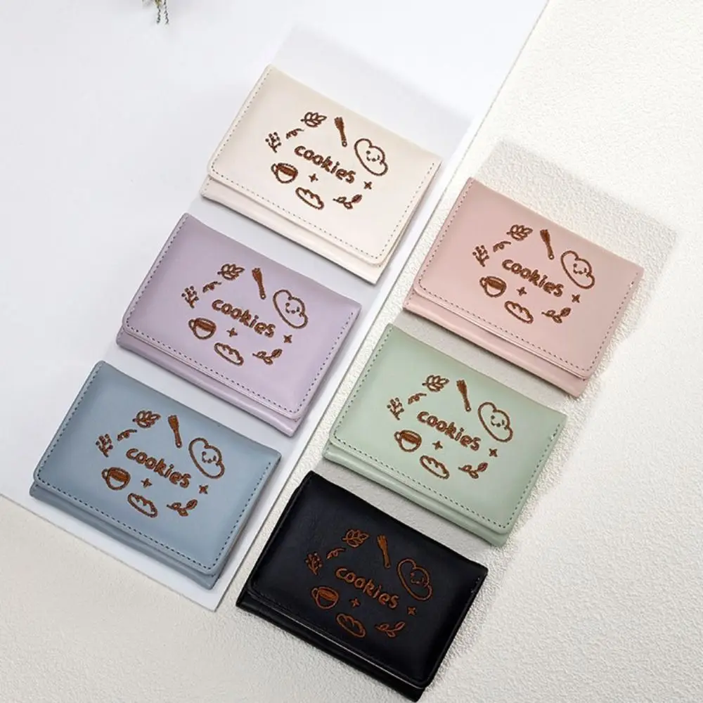 

Женские кошельки из искусственной кожи, новые кошельки тройного сложения для нескольких карт, короткие кошельки с мультяшной вышивкой для дам
