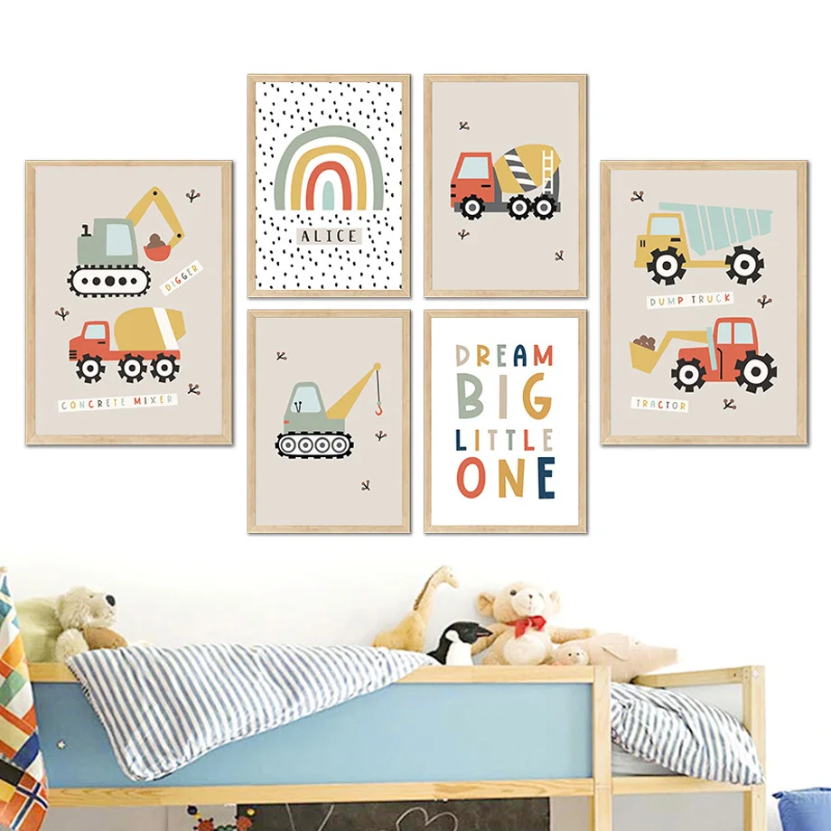 

Digger Transport Dump Truck Rainbow Boho Boy Nursery Wall Art Canvas Painting Posters Prints Pictures Baby Kids Room Home Decor