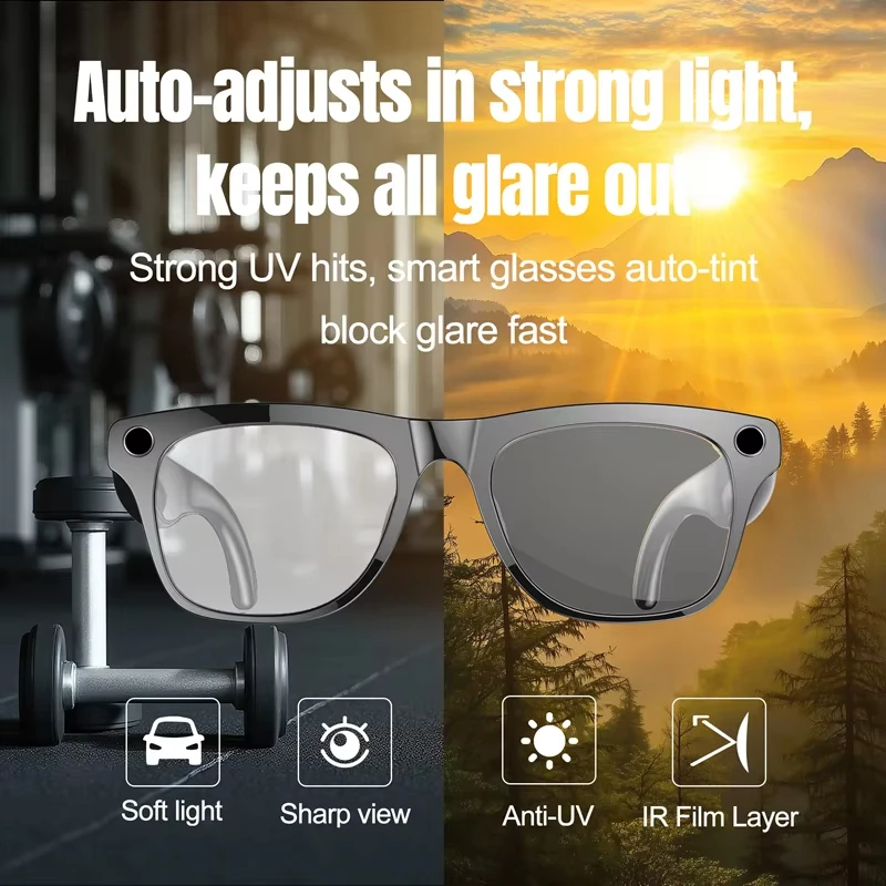 4K AI Smart Glasses Photochromic HD Glasses Multifunctional Camera Bluetooth Call Voice Assistant Music Player Translate