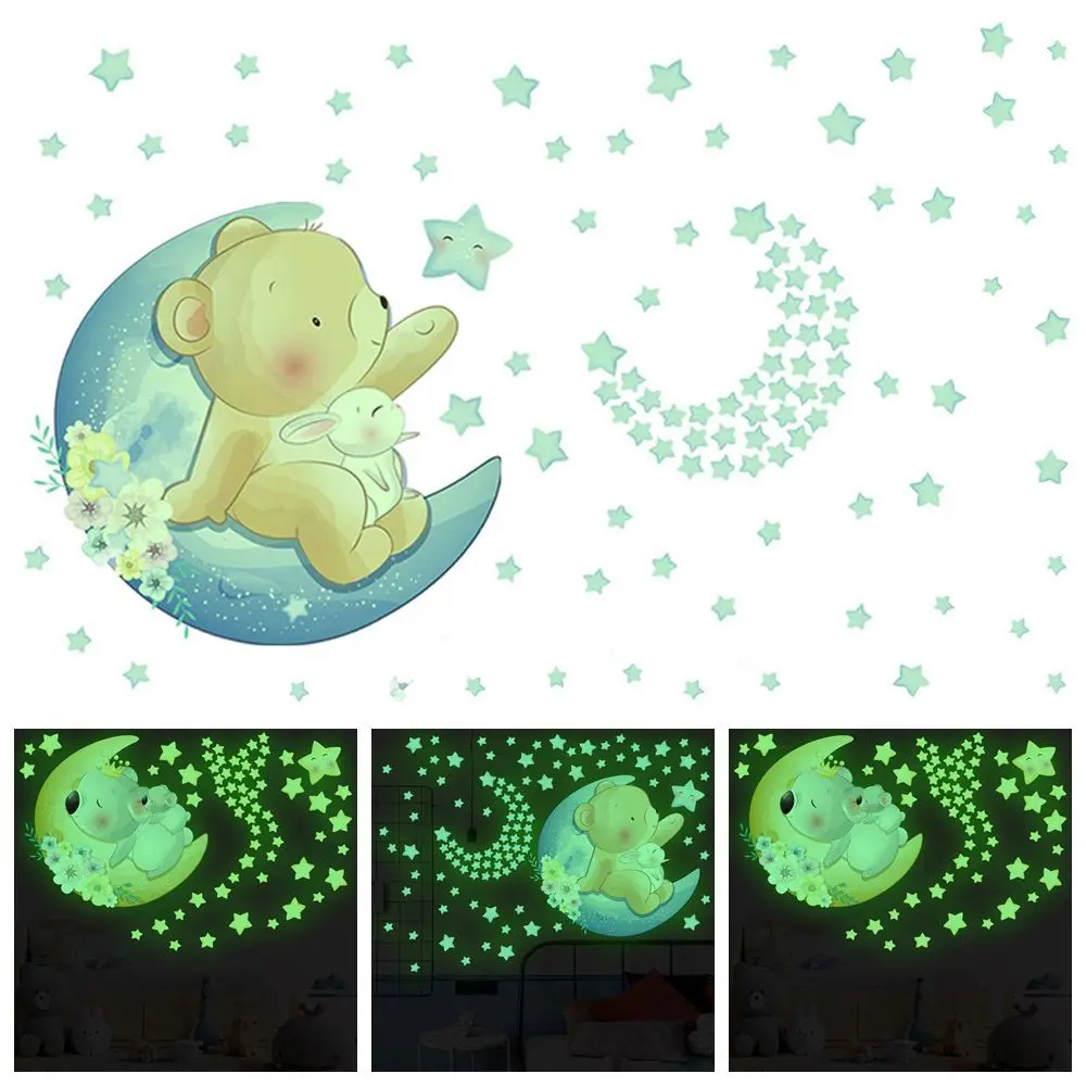 Luminous Wall Stickers Cartoon Sleeping Animal Fluorescent Star Decals Glow In The Dark Starry Ceiling Bedroom
