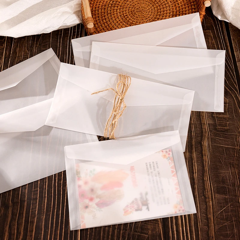 10pcs Simple Translucent Envelopes Wedding Party Invitation Cute Postcards Letter Pads Cover Kawaii Stationery Office Supplies 10pcs lot brown kraft paper vintage envelope postcards cover school stationery envelopes