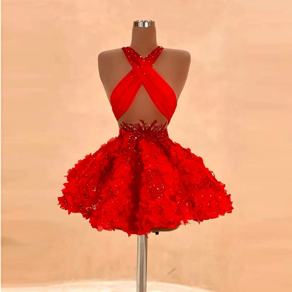 Red Short Cocktail Dresses Sexy V Neck Beads Sequins A Line Sexy Prom Dress Summer Graduation Homecoming Gowns