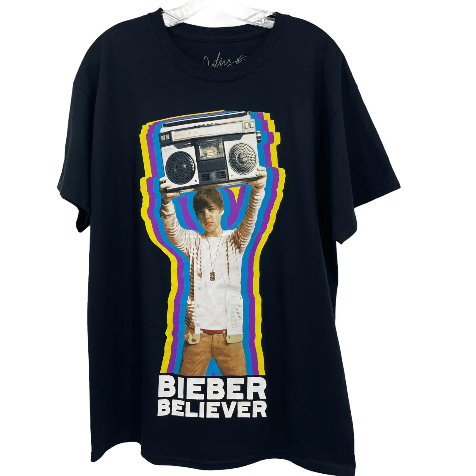 Maglietta Justin Bieber Boombox Grande Colorato Girocollo Concerto Arcobaleno Maniche Lunghe O Corte
