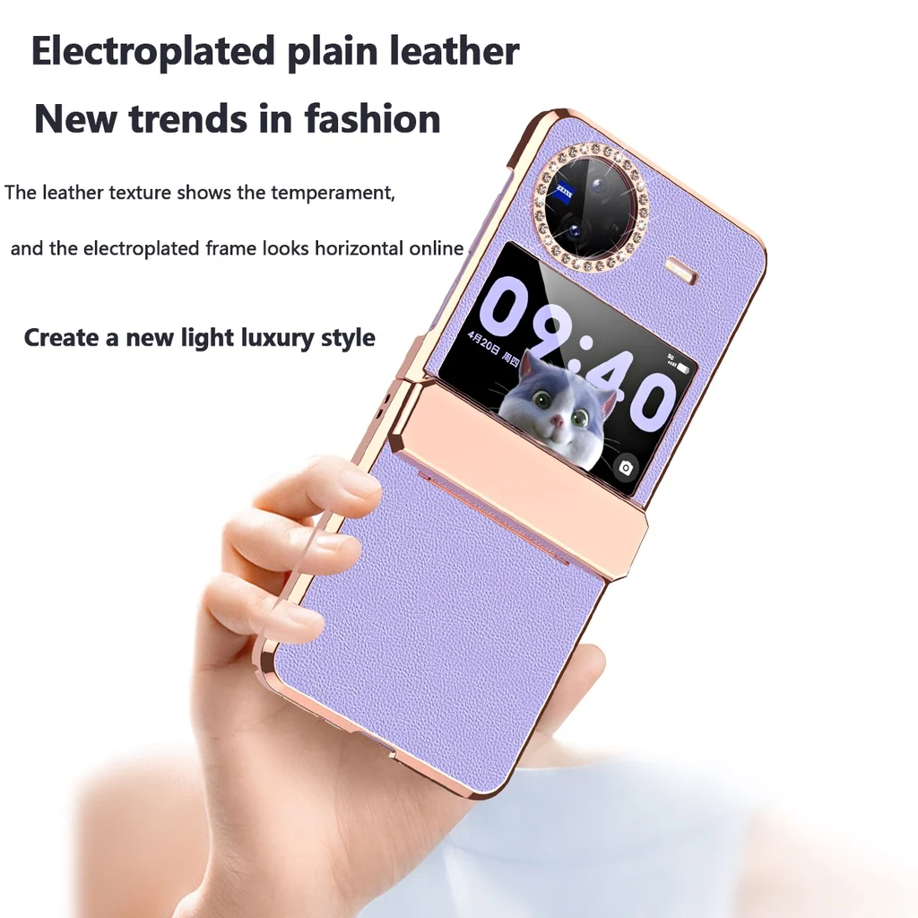 Luxury Plating Leather Cover For Vivo X fip Case With Diamond-edged Lens Camera Protection Shockproof Phone Case